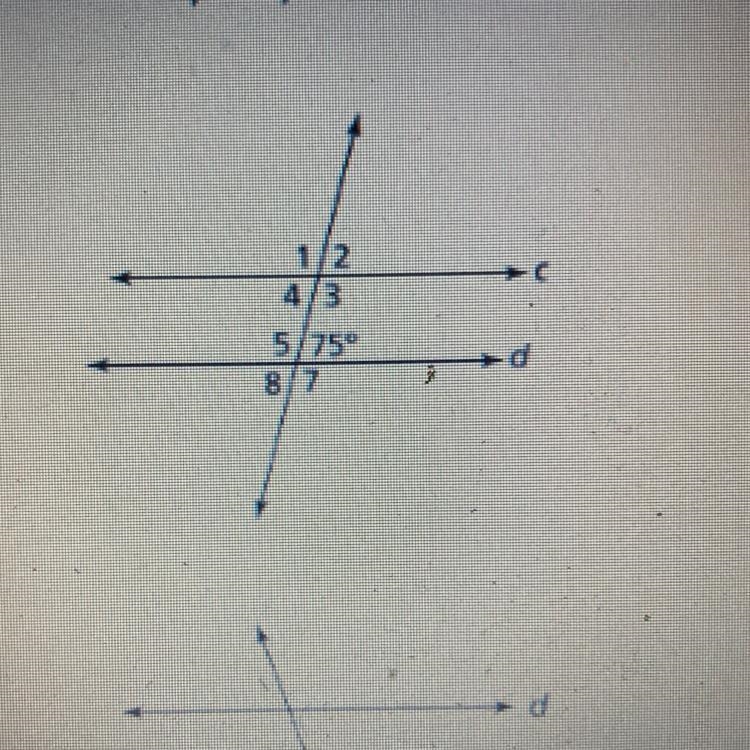 3. In the figure, c || d. What are the measures of 1 and 2-example-1