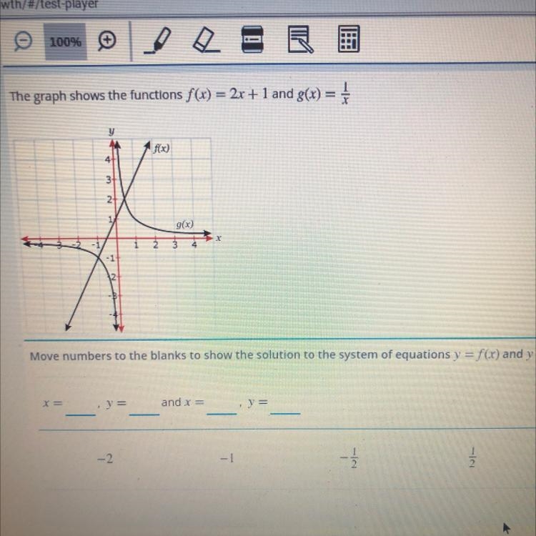 Move numbers to the blank to show the solution to the system of equations y = f(x-example-1