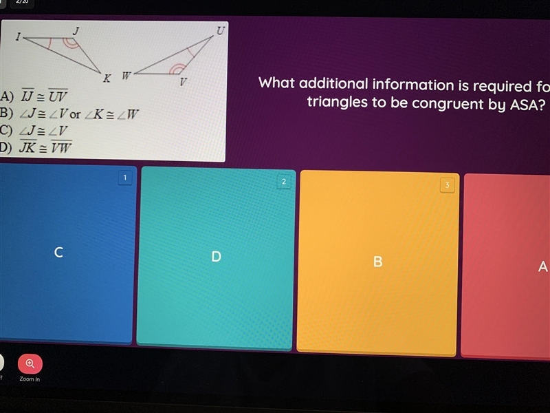 What additional information is required for the 2 triangles to be congruent by ASA-example-1