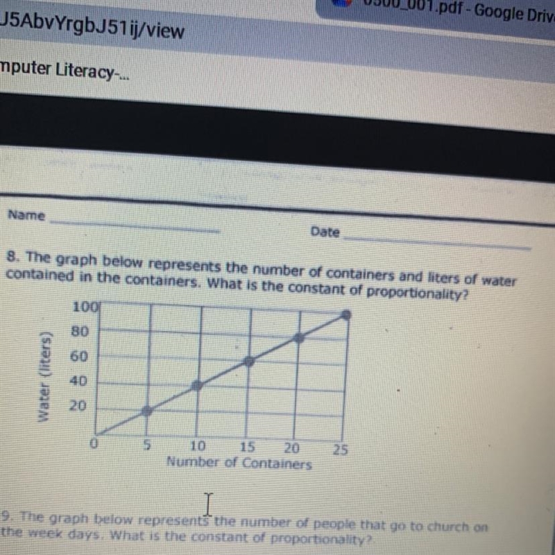 Name Date 8. The graph below represents the number of containers and liters of water-example-1