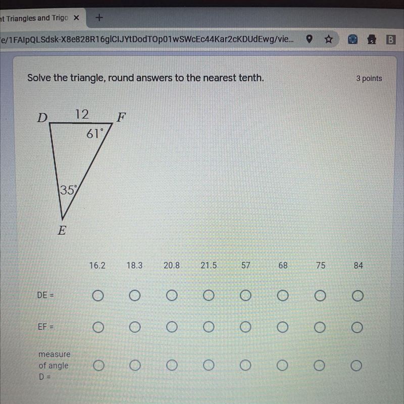 Solve the triangle, round answers to the nearest tenth.-example-1