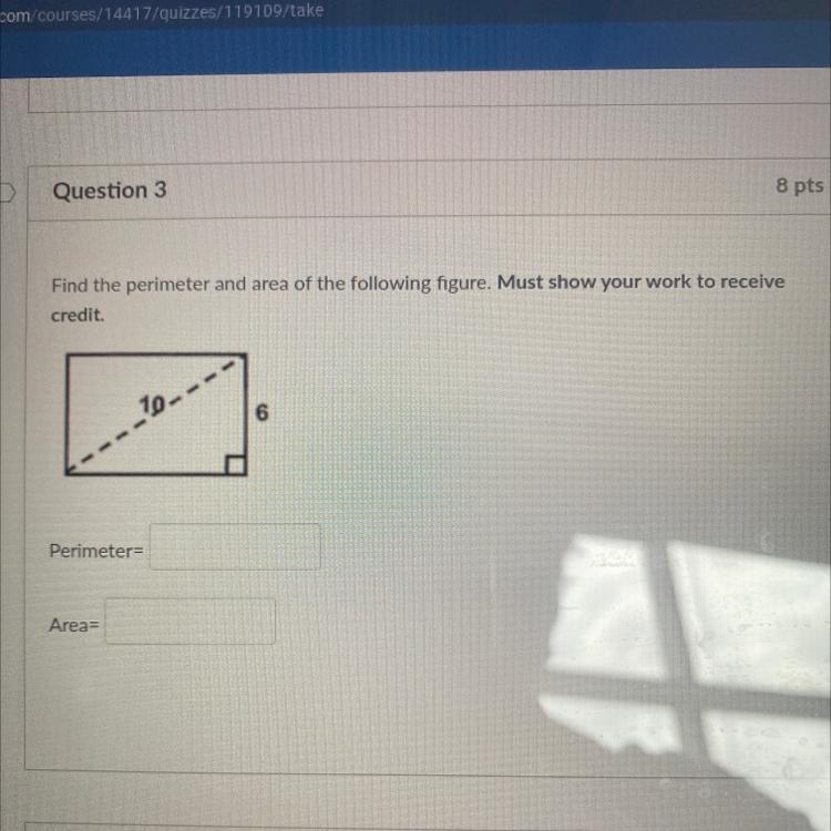 Find the perimeter and area of the following figure. Must show your work to receive-example-1