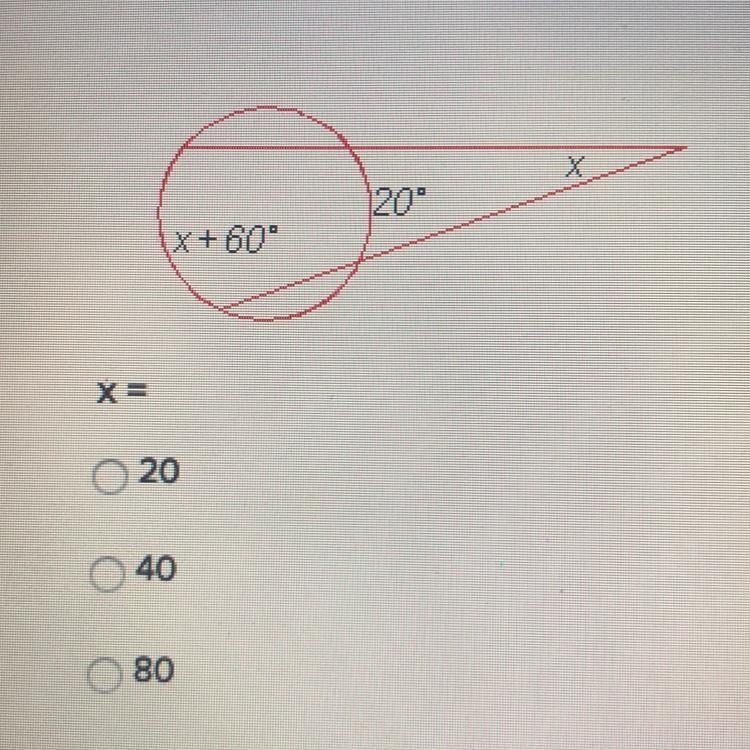 20 X + 60° X= 20 40 80-example-1