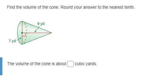 Find the volume of the cone. Round your answer to the nearest tenth. The volume of-example-1