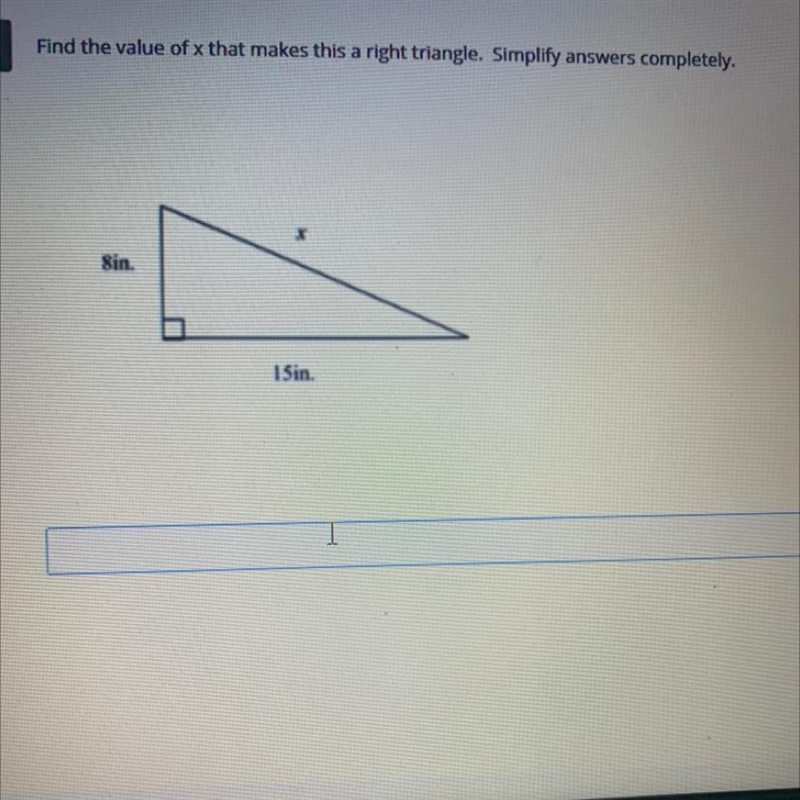 Find the value of x that makes this a right triangle and simplify-example-1