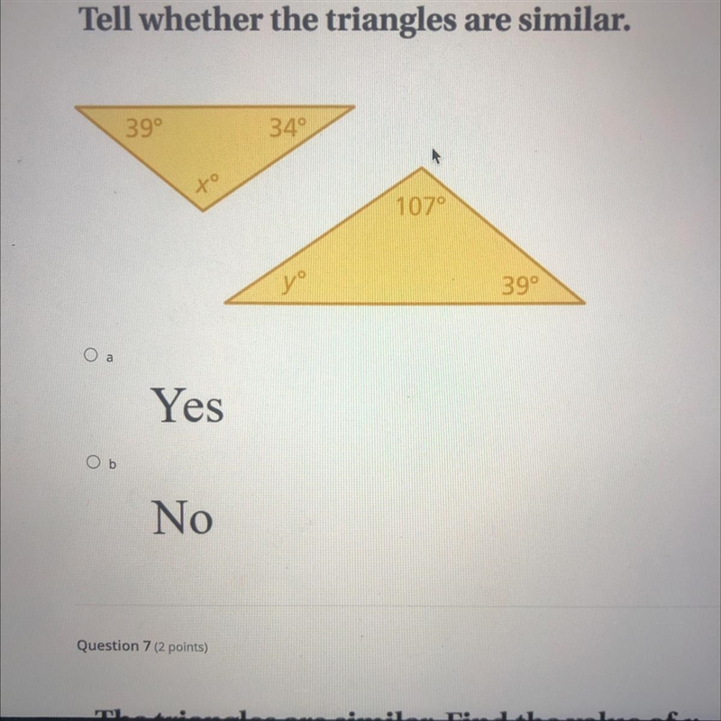 Tell whether the triangles are similar. Yes or No-example-1