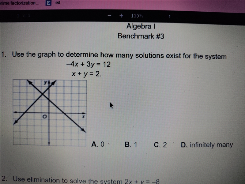 Use the graph to determine how many solutions exist for the system -4x + 3y = 12 x-example-1