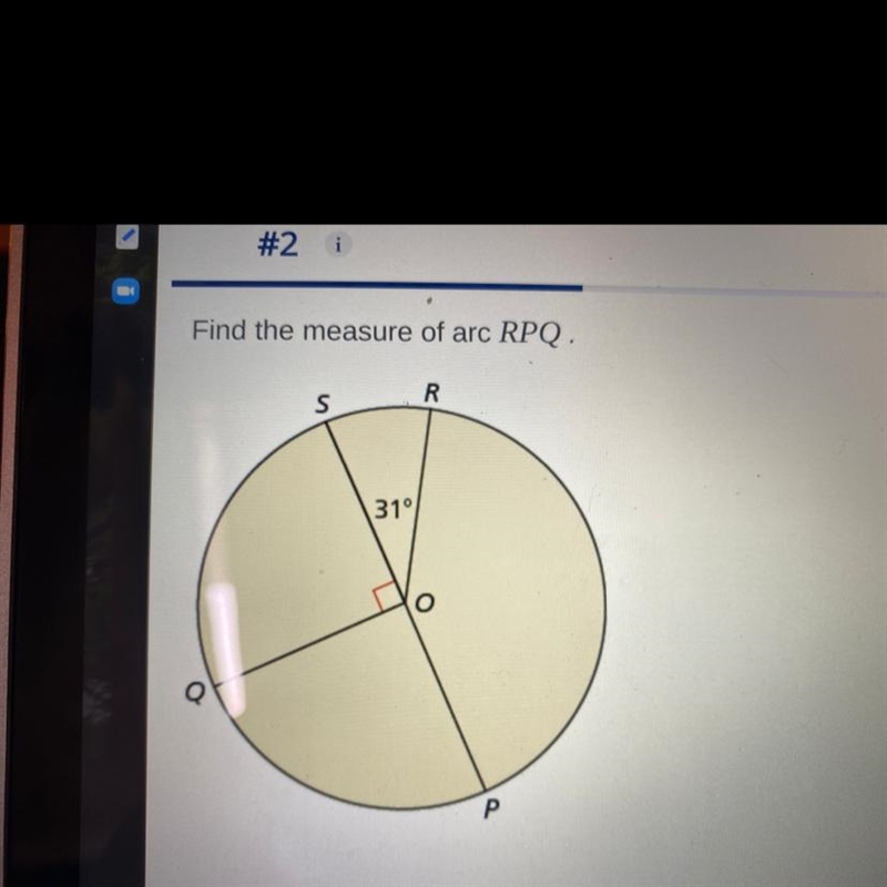 Find the measure of arc RPQ-example-1