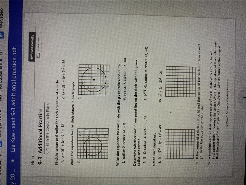 9-3 additional practice circles in the coordinate plane-example-1