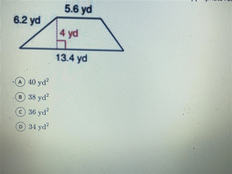 Find the area of the trapezoid shown below and choose the appropriate result-example-1