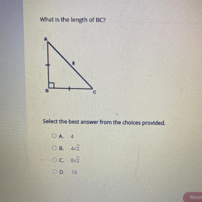 What is the length of BC? Select the best answer from the choices provided. A.4 B-example-1