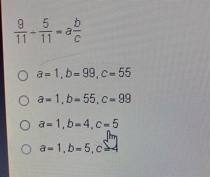 Which values of a, b, and c represent the answer in simplest form? plis help​!-example-1