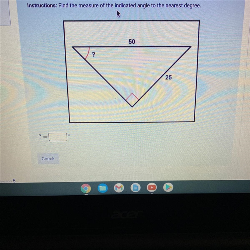 Instructions: Find the measure of the indicated angle to the nearest degree.-example-1