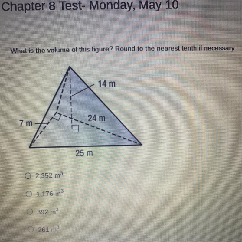 What is the volume of this figure? Round to the nearest tenth if necessary. 14 m 24 m-example-1