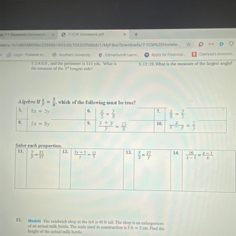 Algebra if x/y = 5/8 which of the following must be true?-example-1