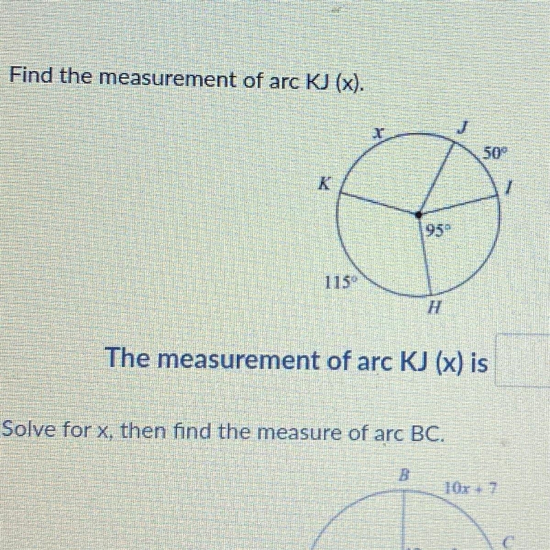 What is the measurement of arc KJ (x) ?-example-1