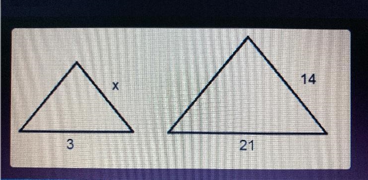 These two triangles are similar, what does x equal?-example-1