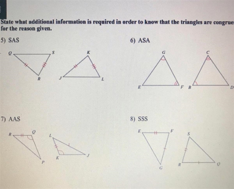 State what additional information is required in order to know that the triangles-example-1