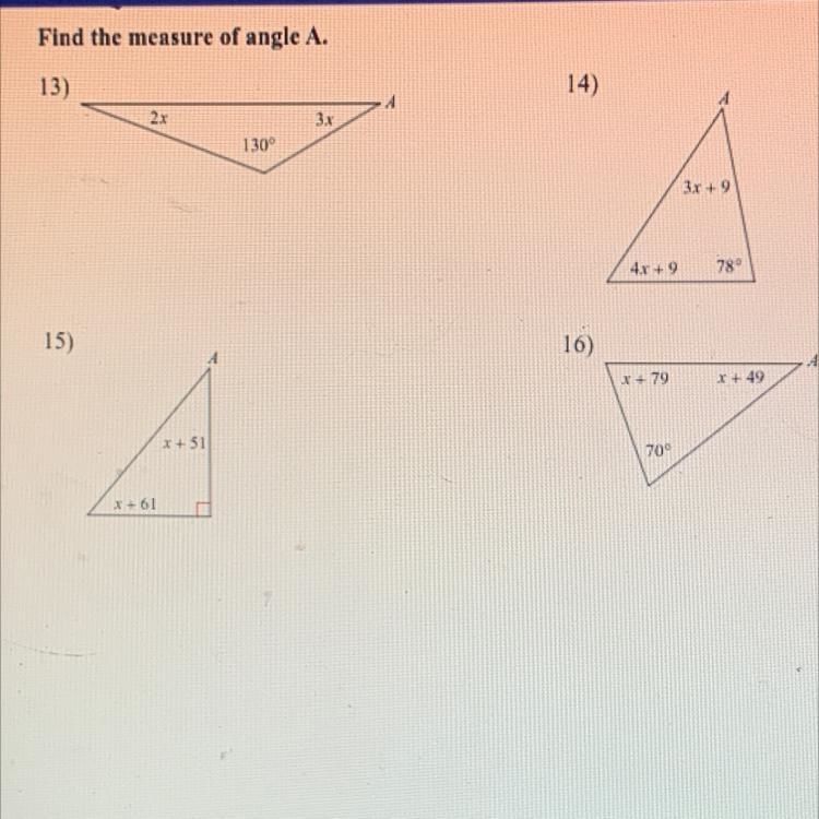 Find the measure of Angle A. (include and explanation so I could do the rest on my-example-1