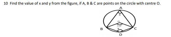 Find the value of x and y from the figure, if A, B & C are points on the circle-example-1