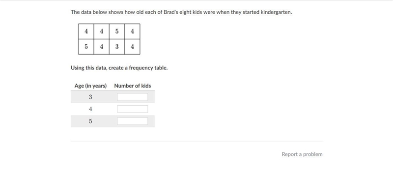 The data below shows how old each of Brad's eight kids were when they started kindergarten-example-1