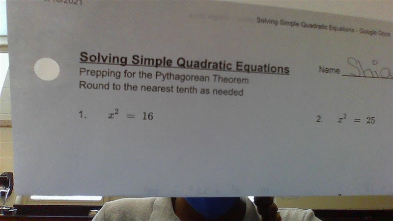 Solving simple Quadratic Equations.-example-1