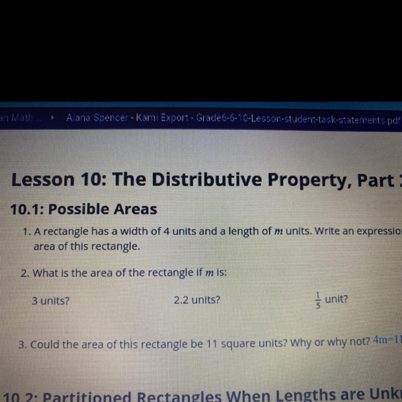 A rectangle has a width of 4 units and a length of m units write an expression for-example-1