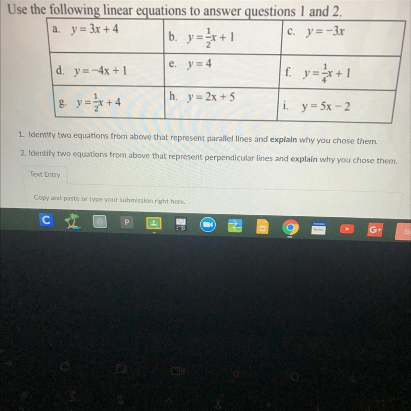 Please Help!!! Identify two equations from above that represent parallel lines and-example-1