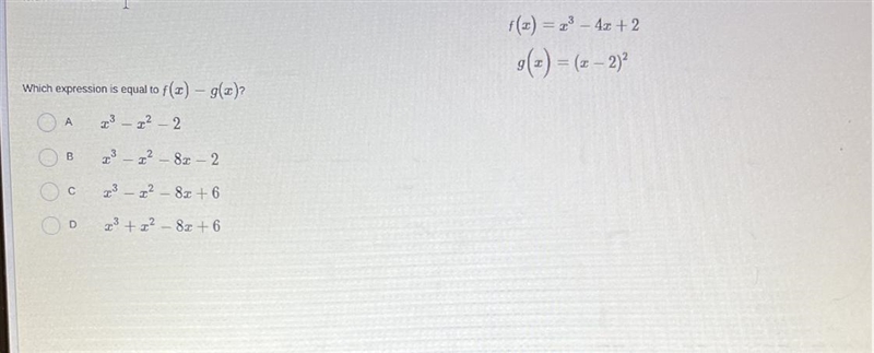 15 POINTS HELP PLZ Which expression is equal to f(x) - g(x)?-example-1