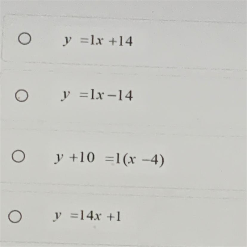 What is the slope-intercept form equation of a line that has a slope of 1 and passes-example-1