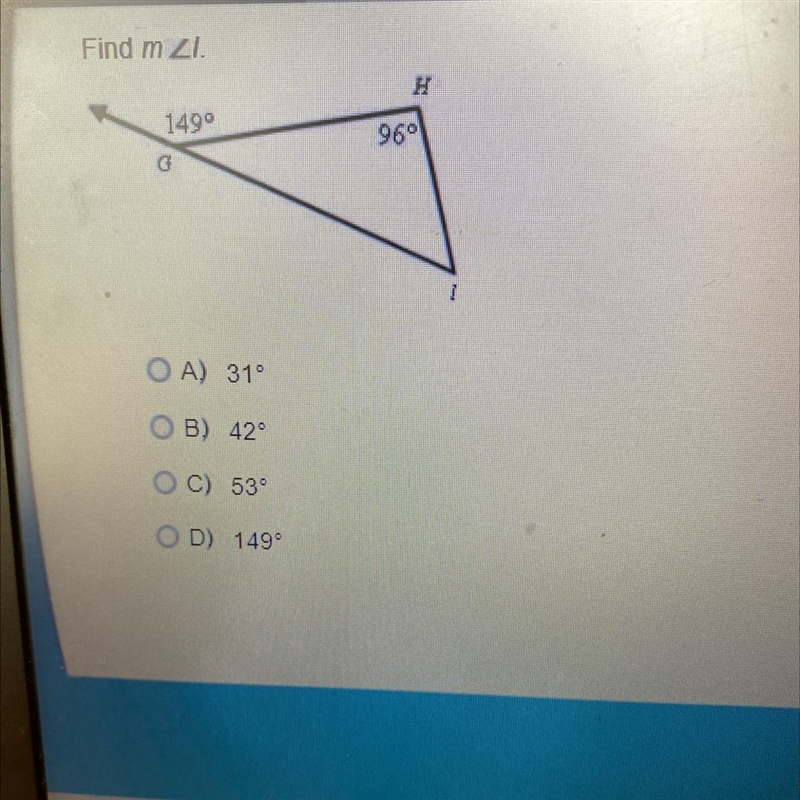 A) 31° B) 42° C) 53° D) 149°-example-1