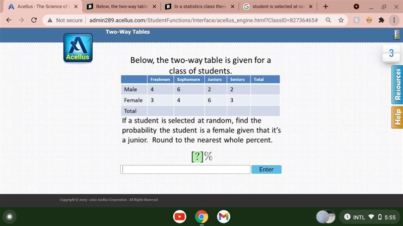 HELP!!! im running out of time student is selected at random what is the probability-example-1