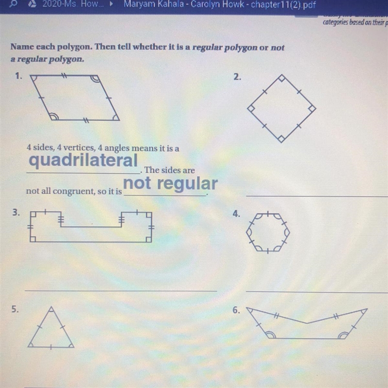 Name each polygon. Then tell whether it is a regular polygon or not a regular polygon-example-1