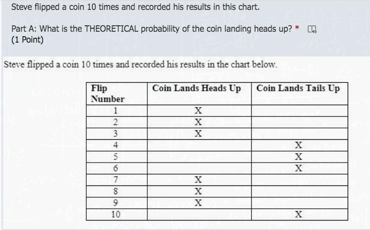 Steve flipped a coin 10 times and recorded his results in this chart. Part A: What-example-1