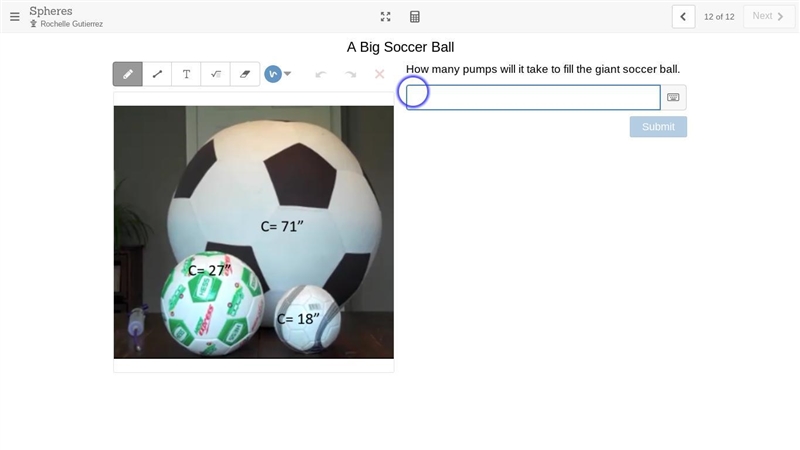 How many pumps will it take to fill the giant soccer ball.-example-1