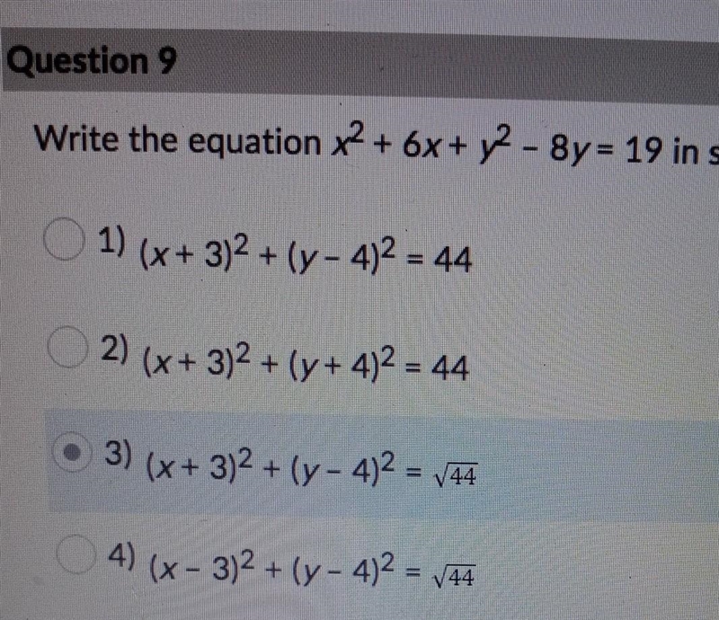 Write the equation 2x + 6x + y2 - 8y= 19 in standard form ​-example-1