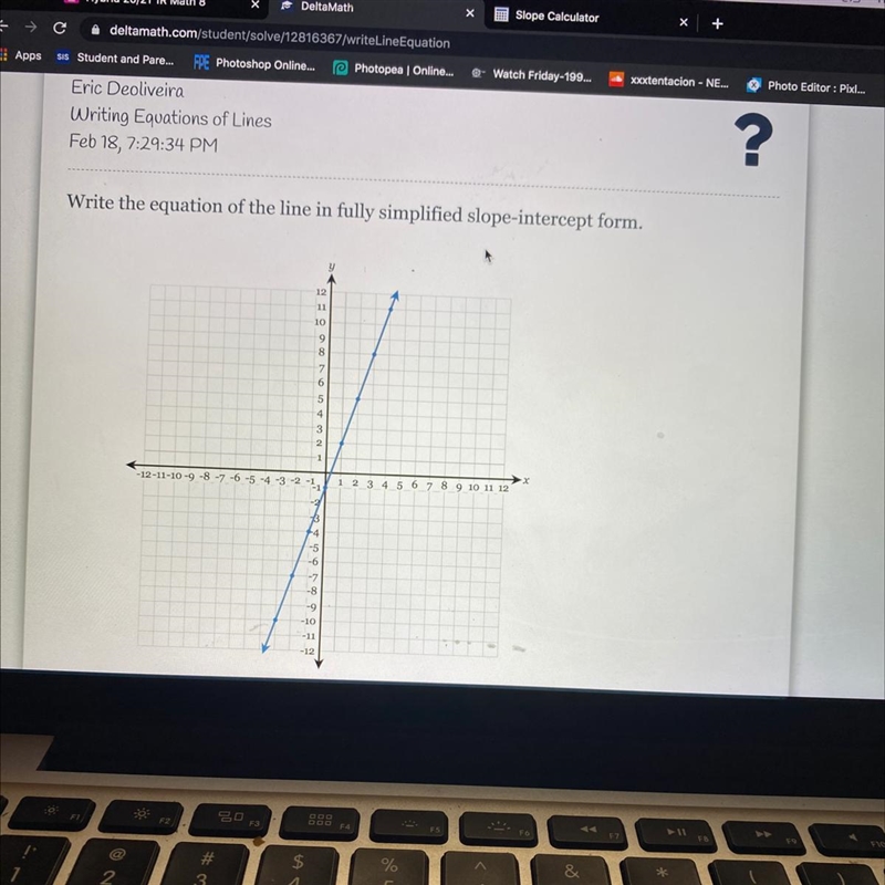 Write the equation of the line in fully simplified slope-intercept form.-example-1