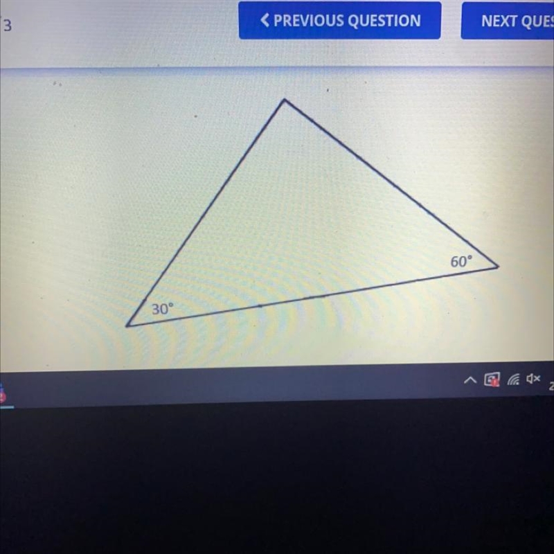 Consider the triangle graphed below. classify it by its angles A) acute B) obtuse-example-1