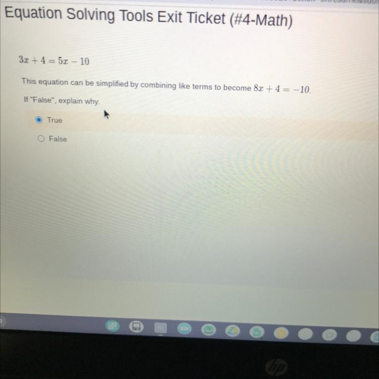 33 +4 = 52 – 10 This equation can be simplified by combining like terms to become-example-1