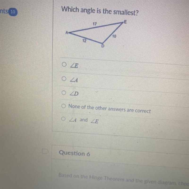 Which angle is the smallest? 12 10 D-example-1