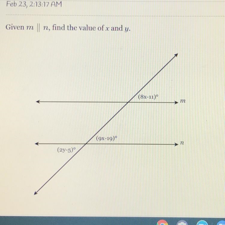 Given m||n, find the value of x and y-example-1