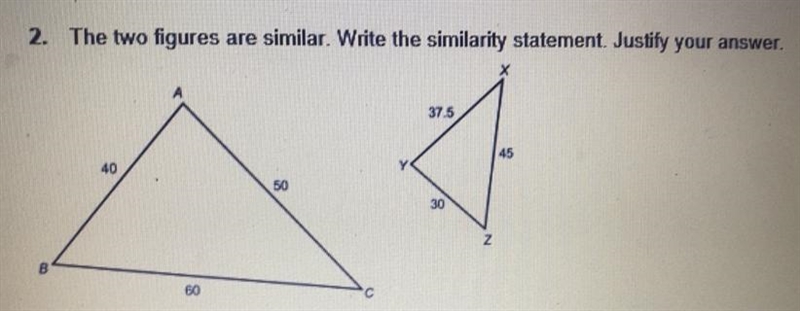 Please Help! (look at the photo) — The two figures are similar. Write the similarity-example-1