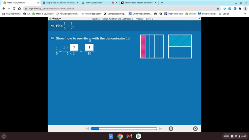 Show how to rewrite 1/5 with the denominator 10-example-1