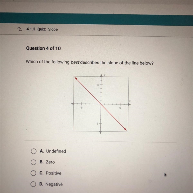 Which of the following best describes the slope of the line below?-example-1