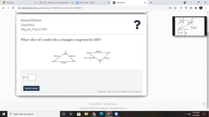 What value makes the 2 triangles congruent by SSS? IT IS NOT 8 I TRIED AND IT'S INCORRECT-example-1