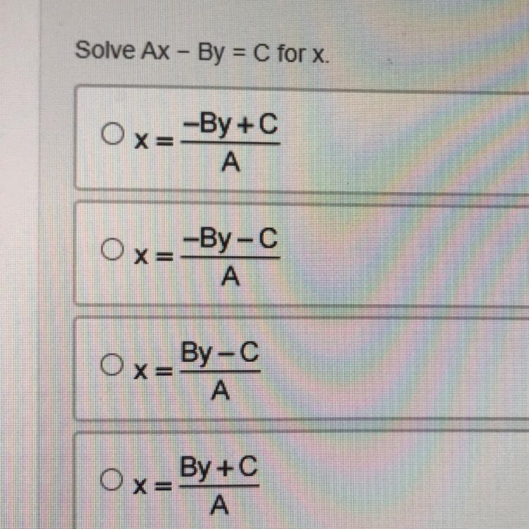 Solve Ax = By = C for x. (9th-grade Algebra 1)-example-1