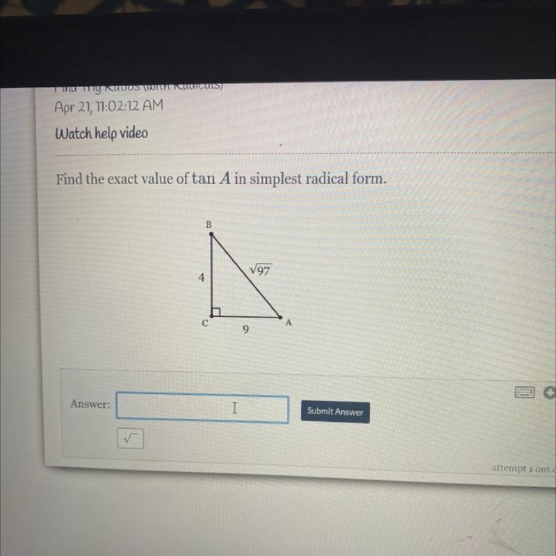 Find the exact value of tan A in simplest radical form-example-1