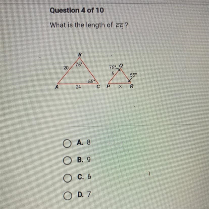 What is the length of PR? B 175" 75 5 55° A X-example-1