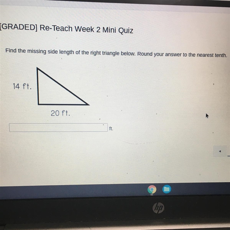 Find the missing side length of the right triangle below. Round your answer to the-example-1