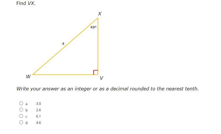 Find VX. A. 3.0 B. 2.6 C. 6.1 D. 4.6-example-1